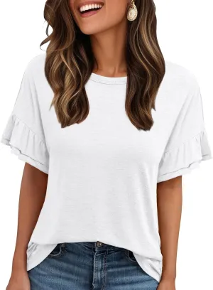 AUTOMET Women's Ruffle Short Sleeve Shirts Dressy Casual 2025 Summer Crewneck Cute Tops Trendy Outfits Fashion Clothes