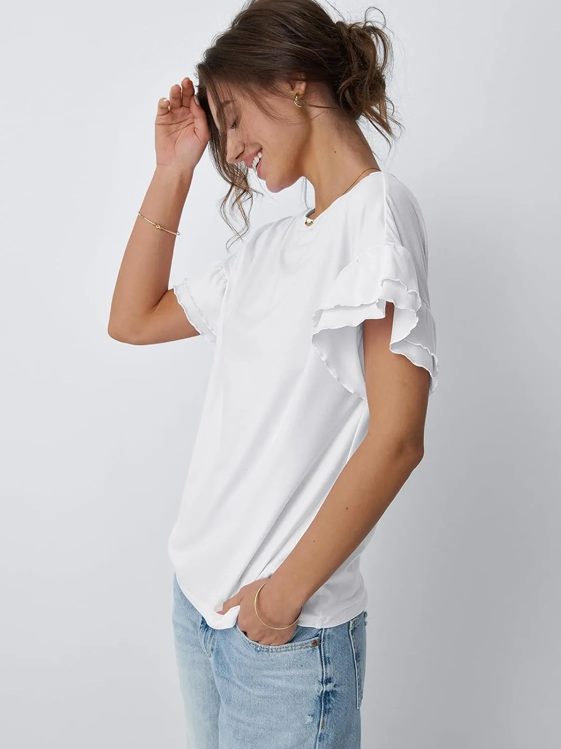 AUTOMET Women's Ruffle Short Sleeve Shirts Dressy Casual 2025 Summer Crewneck Cute Tops Trendy Outfits Fashion Clothes