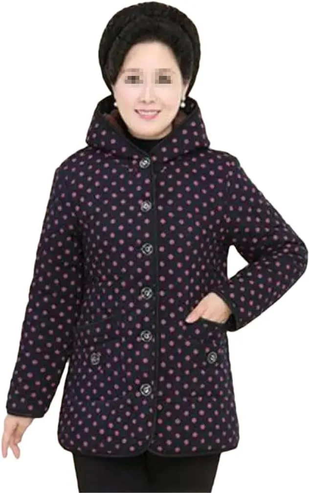 Azedssw Cotton Jacket Women Winter Print Hooded Coat Grandmother Coat Plus Size Mother Thicken Padded Parkas