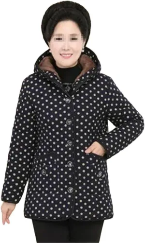 Azedssw Cotton Jacket Women Winter Print Hooded Coat Grandmother Coat Plus Size Mother Thicken Padded Parkas