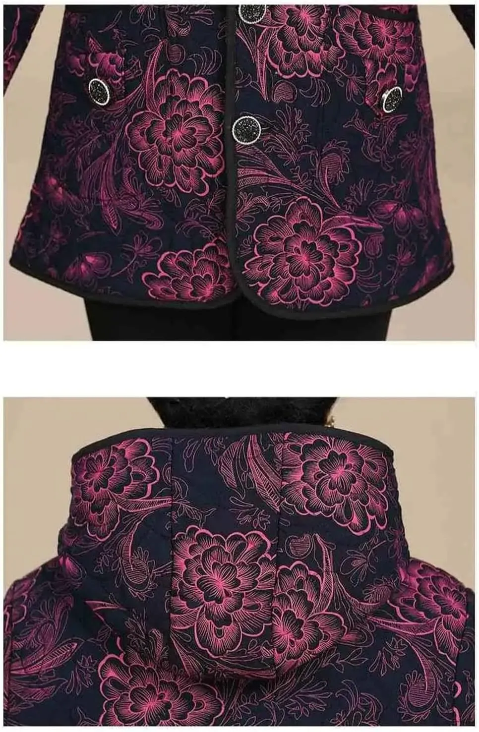 Azedssw Cotton Jacket Women Winter Print Hooded Coat Grandmother Coat Plus Size Mother Thicken Padded Parkas