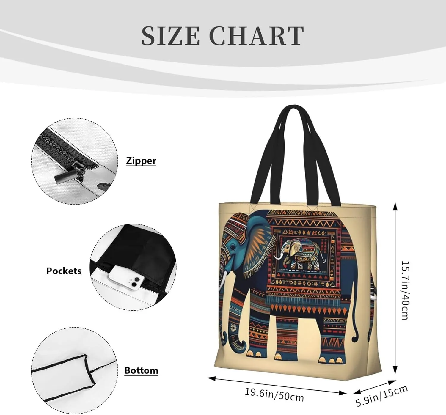 Aztec Elephant Print Fashion Tote Bag,Travel Handbag For Women, Hobo Bags, Work Shoulder Bags Crossbody Bag