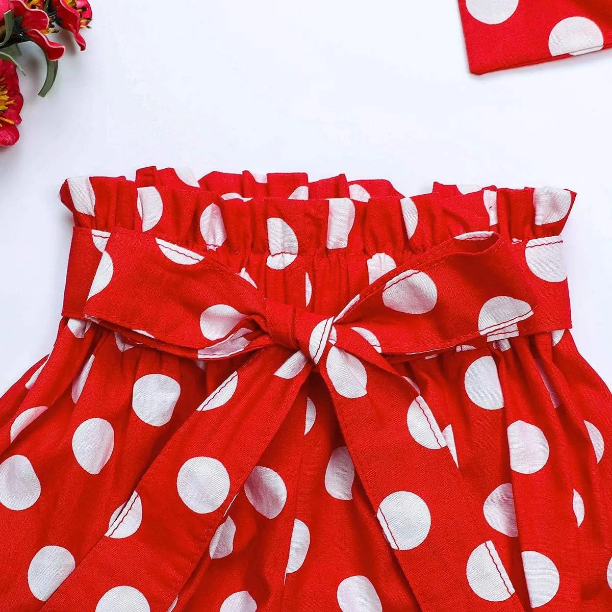 Baby Girls Ruffle Sleeves Romper Top Polka Dots Shorts Pants Set with Headband Birthday Outfit Summer Boutique Clothes