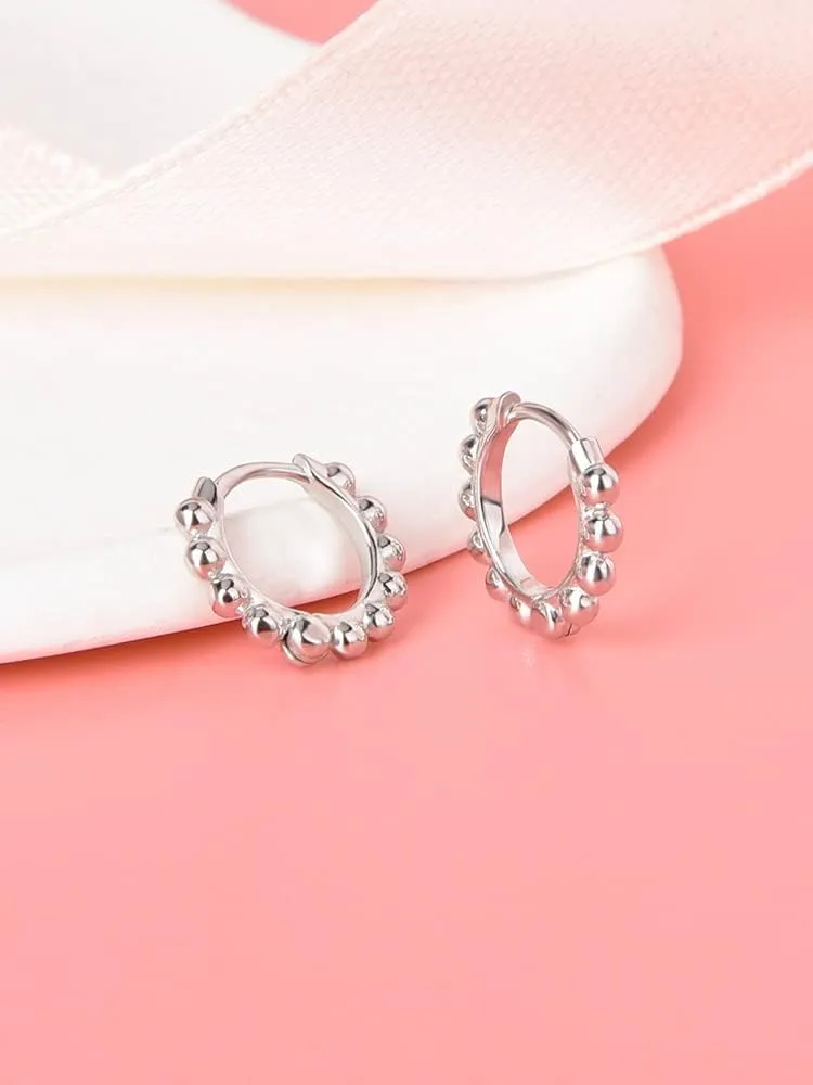 Ball Beaded Huggie Hoop Earrings Upper Ear Cartilage Helix 925 Sterling Silver Gold Small Tiny Mini 12mm 10mm 9mm 8mm 7mm 6mm Hoop Earrings