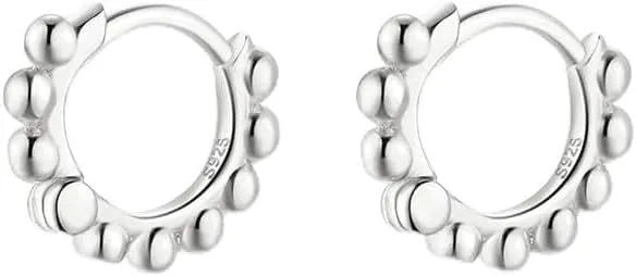 Ball Beaded Huggie Hoop Earrings Upper Ear Cartilage Helix 925 Sterling Silver Gold Small Tiny Mini 12mm 10mm 9mm 8mm 7mm 6mm Hoop Earrings