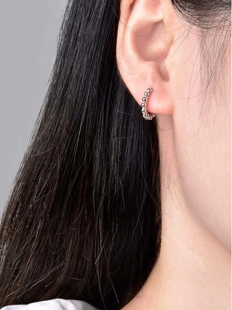 Ball Beaded Huggie Hoop Earrings Upper Ear Cartilage Helix 925 Sterling Silver Gold Small Tiny Mini 12mm 10mm 9mm 8mm 7mm 6mm Hoop Earrings