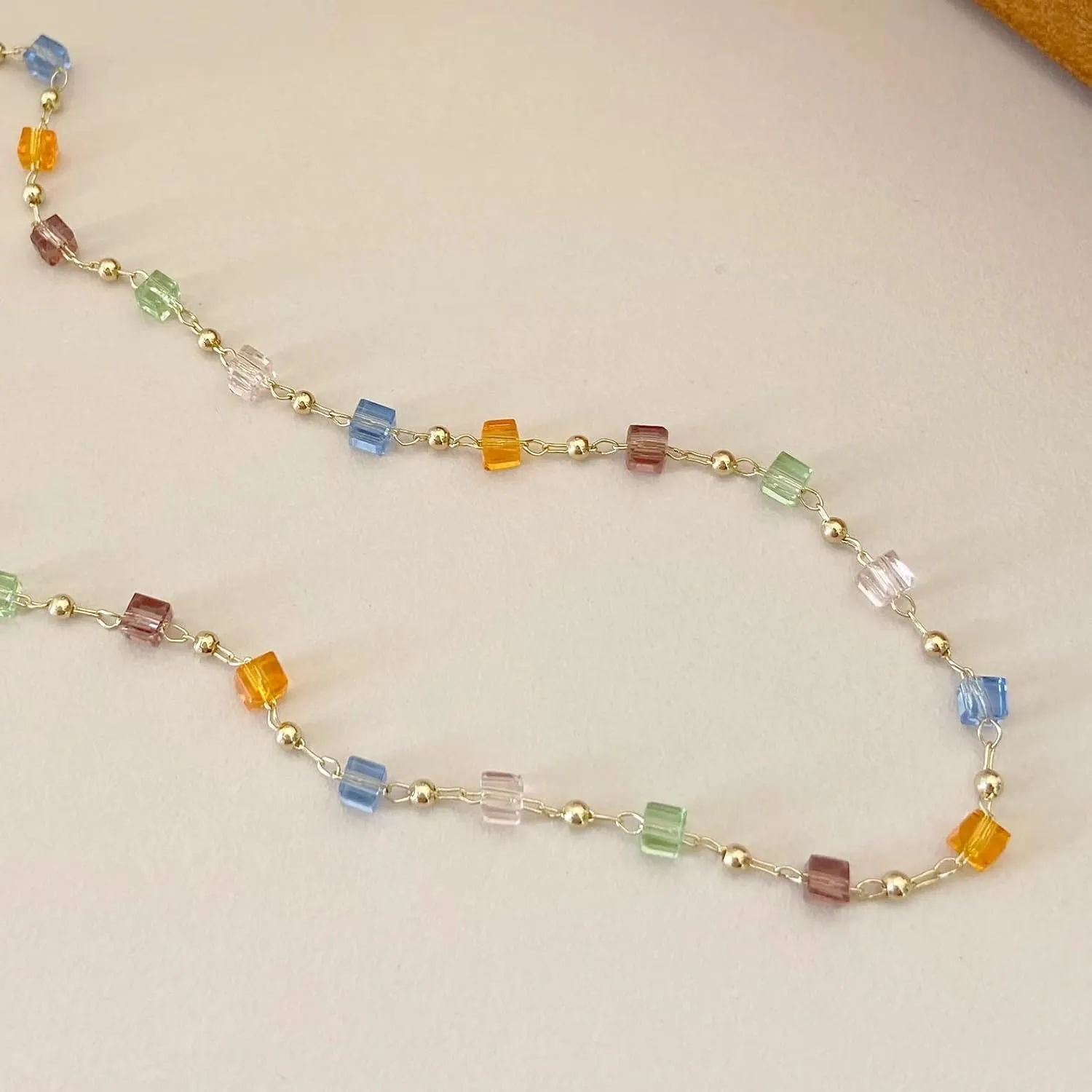 Beaded Choker Necklaces, Handmade Healing Crystal Stone Choker Colorful Bohemian Gemstone Necklaces Gold Summer Beach Choker Necklaces for Women