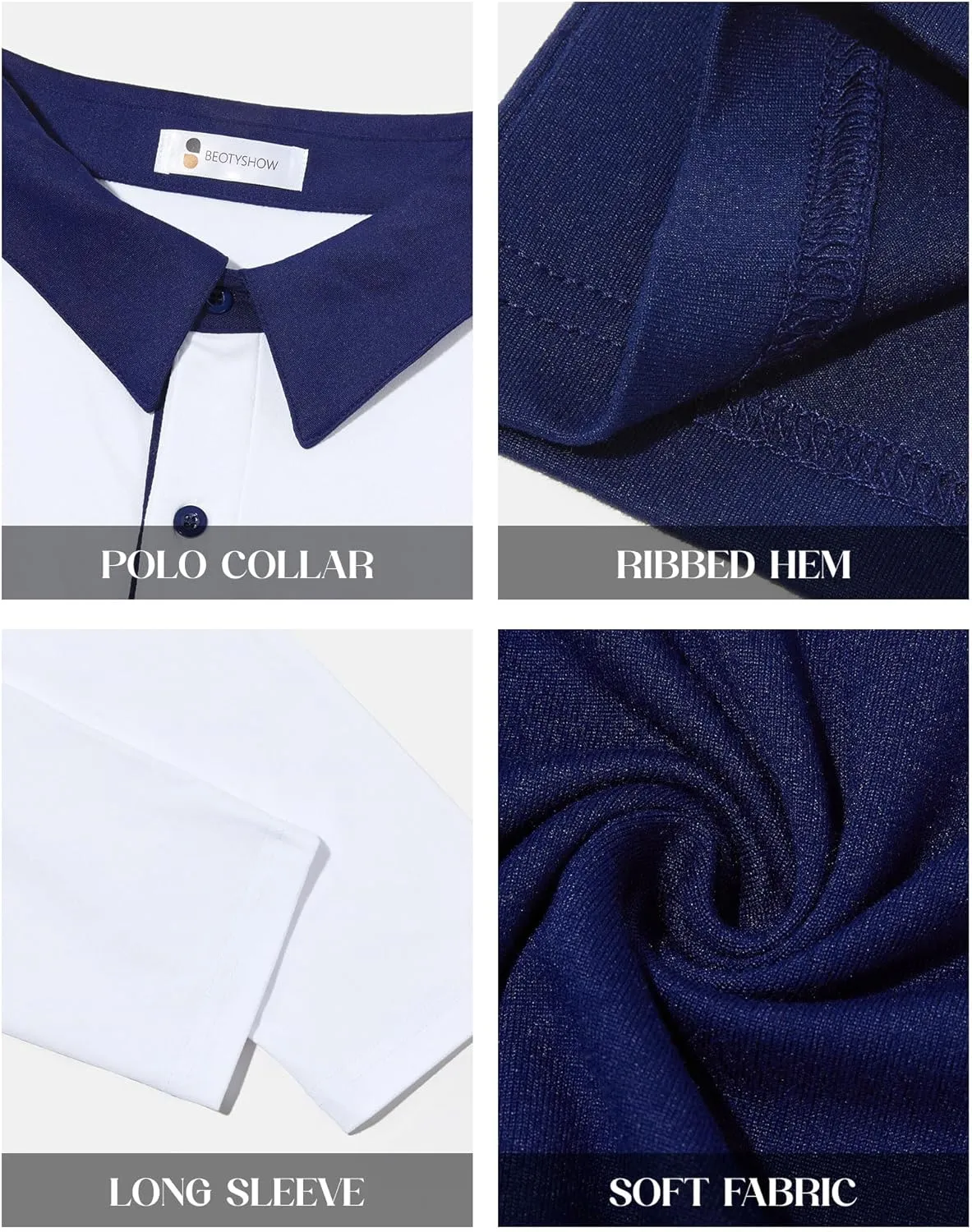 Beotyshow Mens Striped Polo Shirts Long Sleeve Contrast Color Golf Casual Shirt Collared Fashion T Shirts