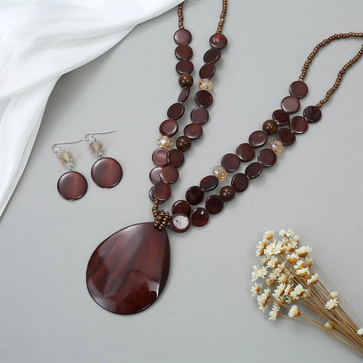 Big Teardrop Pendant Necklaces for Women Colorful Beaded Necklaces Statement Set for Holiday.