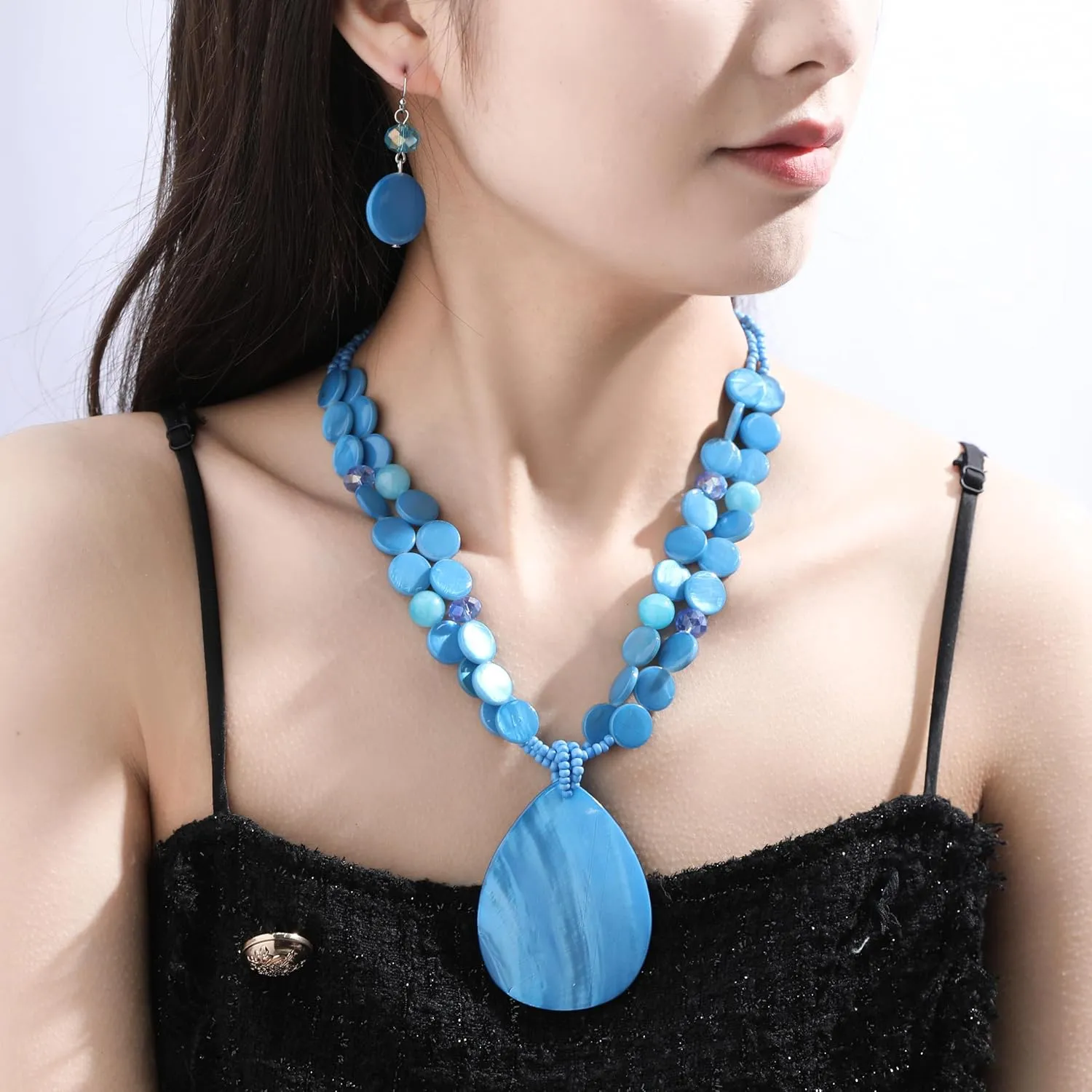 Big Teardrop Pendant Necklaces for Women Colorful Beaded Necklaces Statement Set for Holiday.