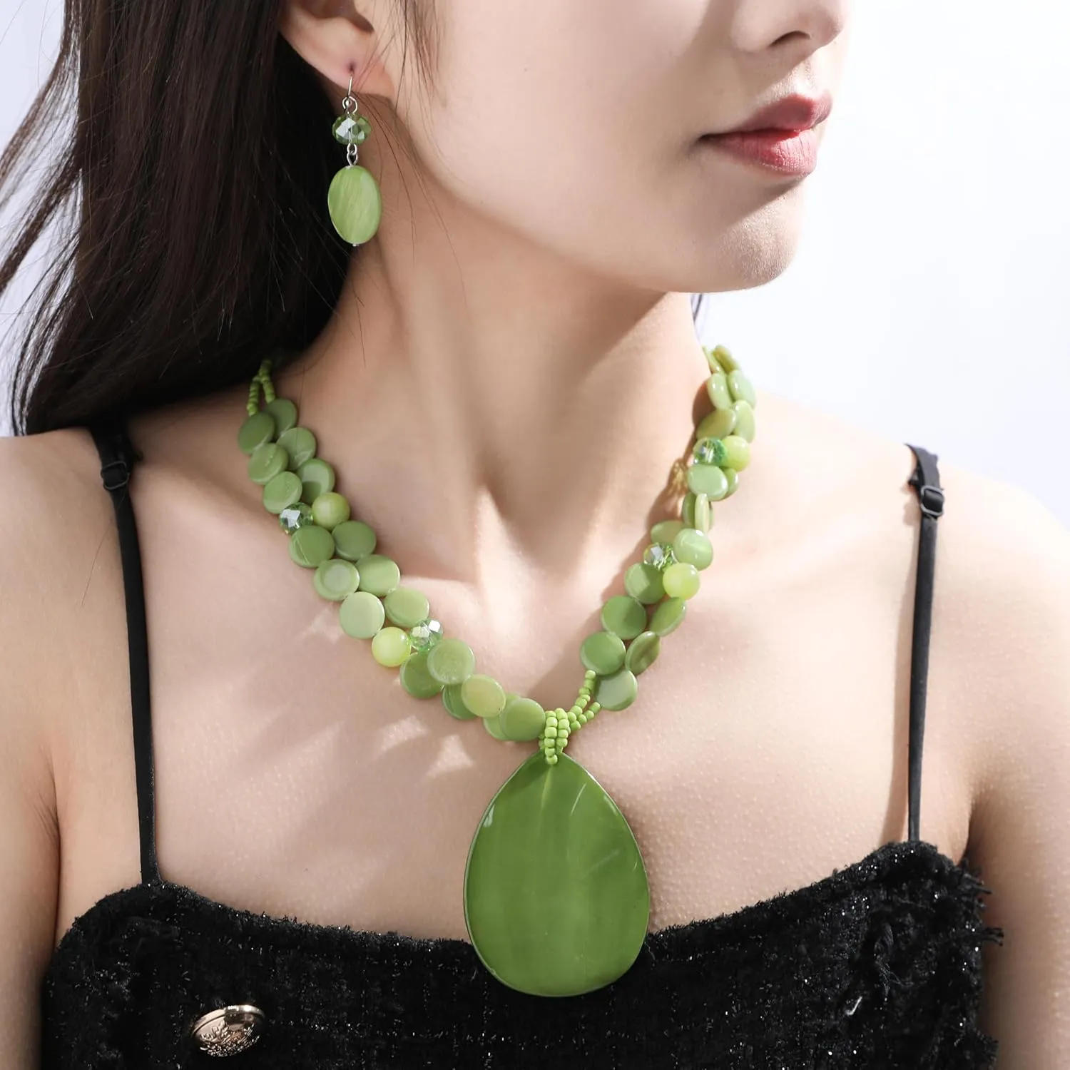 Big Teardrop Pendant Necklaces for Women Colorful Beaded Necklaces Statement Set for Holiday.