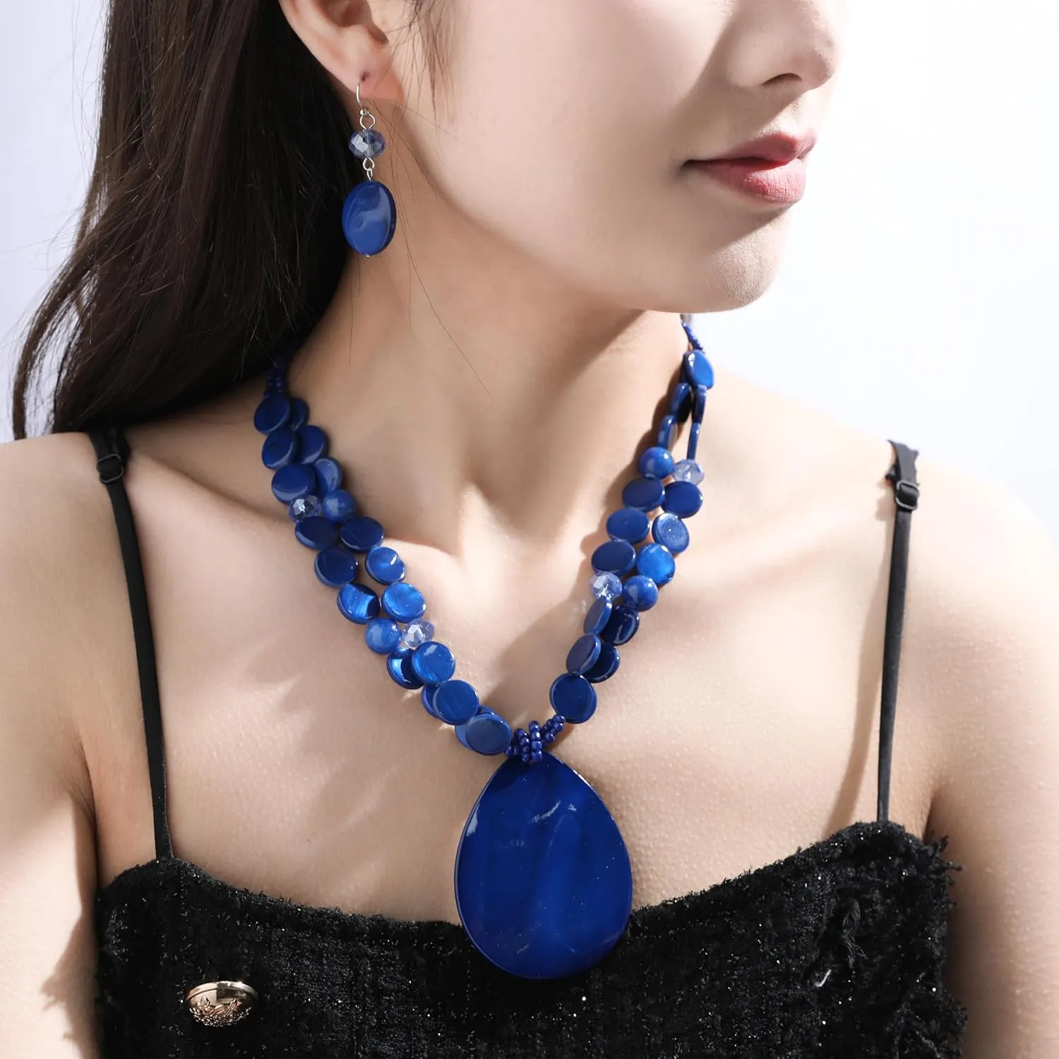 Big Teardrop Pendant Necklaces for Women Colorful Beaded Necklaces Statement Set for Holiday.