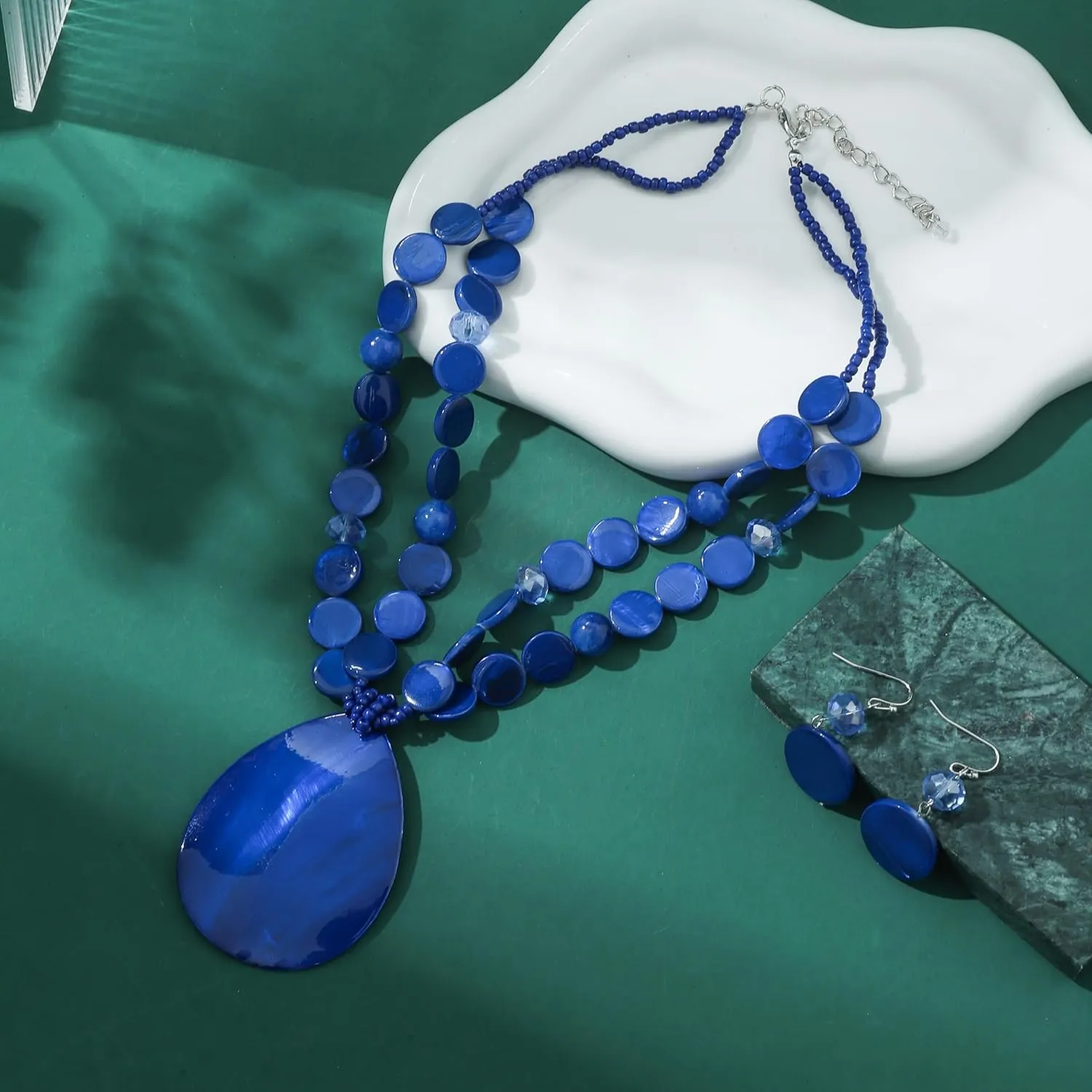 Big Teardrop Pendant Necklaces for Women Colorful Beaded Necklaces Statement Set for Holiday.