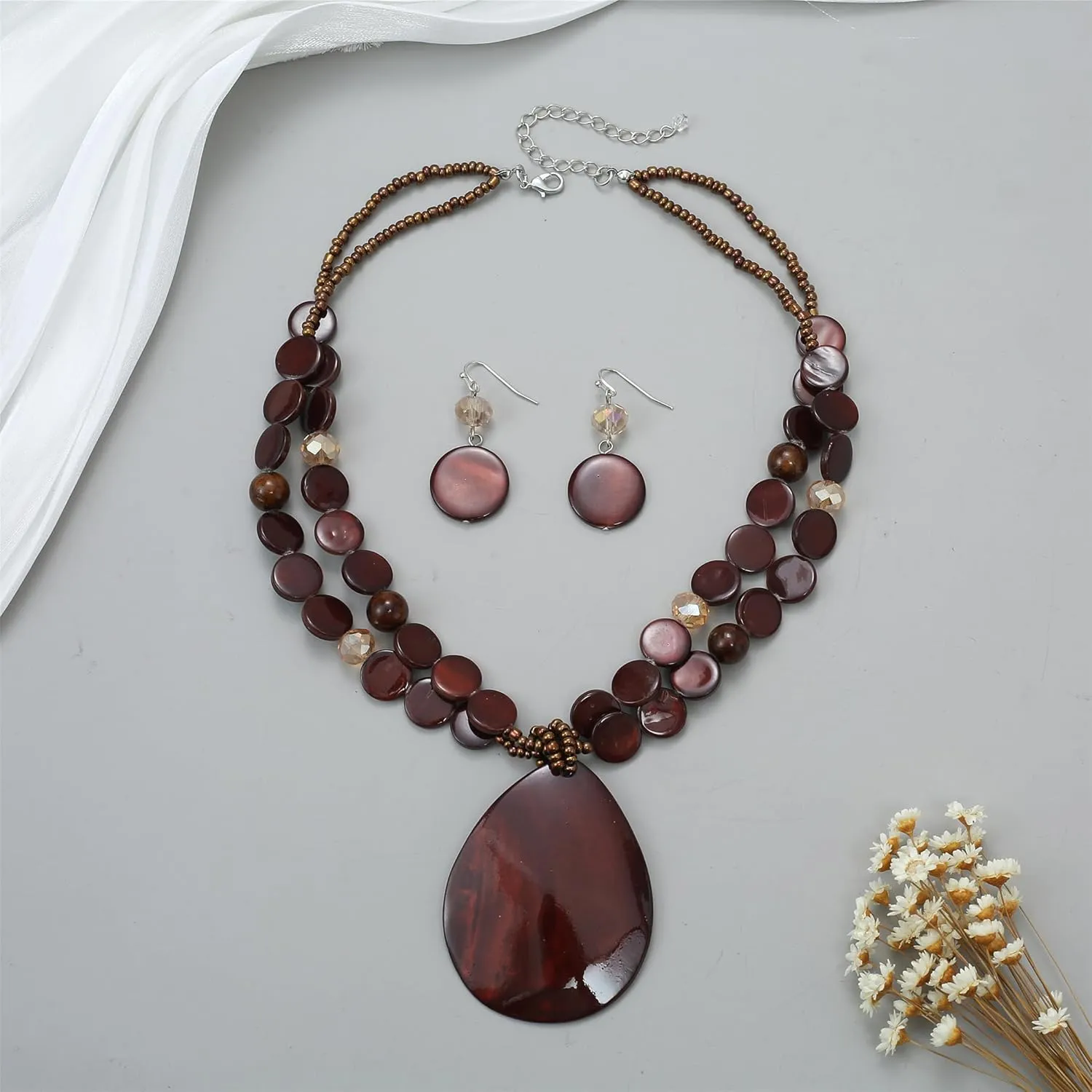 Big Teardrop Pendant Necklaces for Women Colorful Beaded Necklaces Statement Set for Holiday.