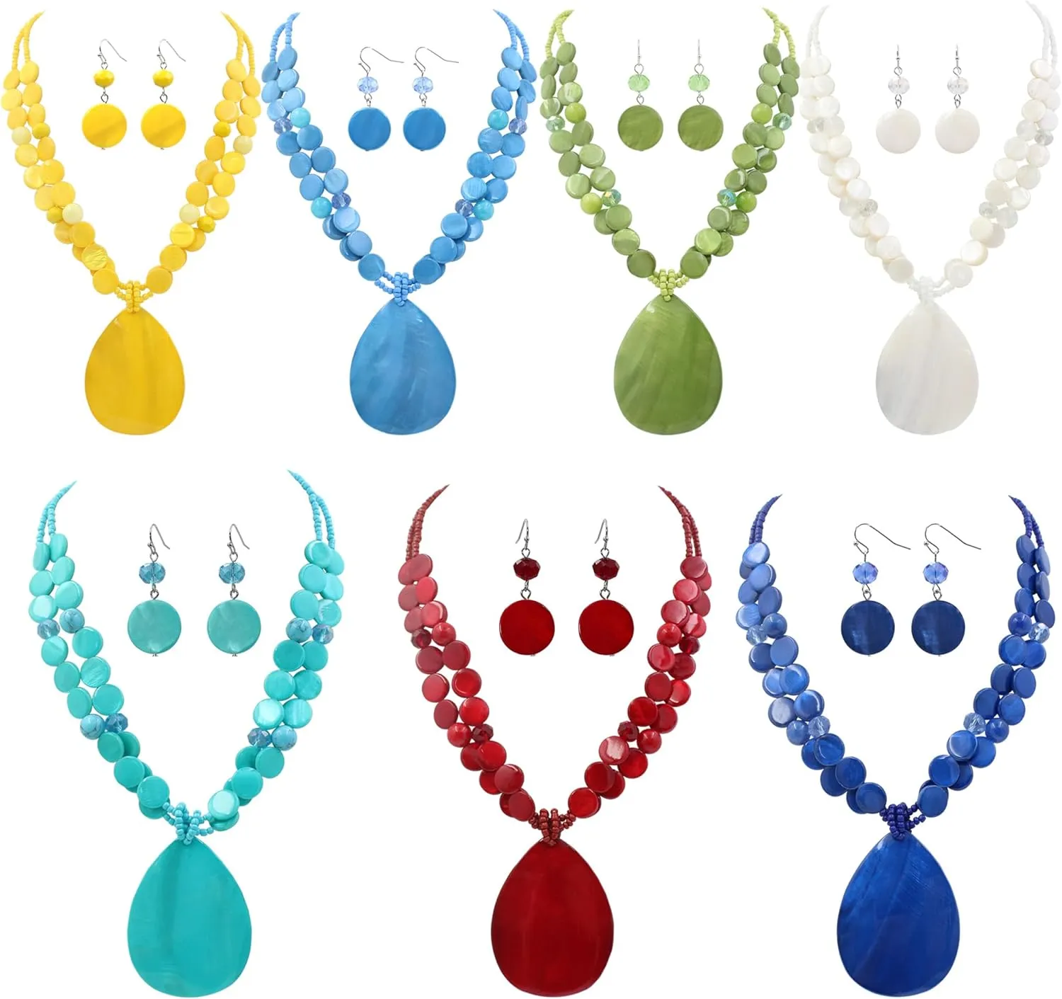 Big Teardrop Pendant Necklaces for Women Colorful Beaded Necklaces Statement Set for Holiday.