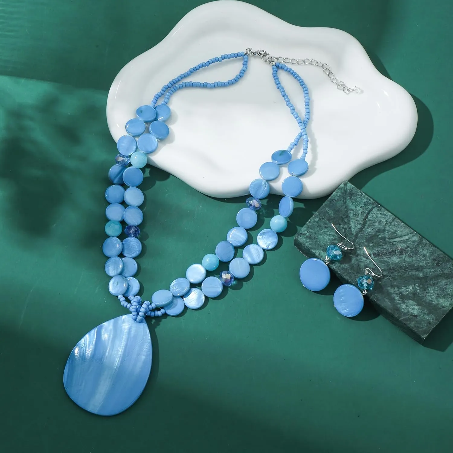 Big Teardrop Pendant Necklaces for Women Colorful Beaded Necklaces Statement Set for Holiday.