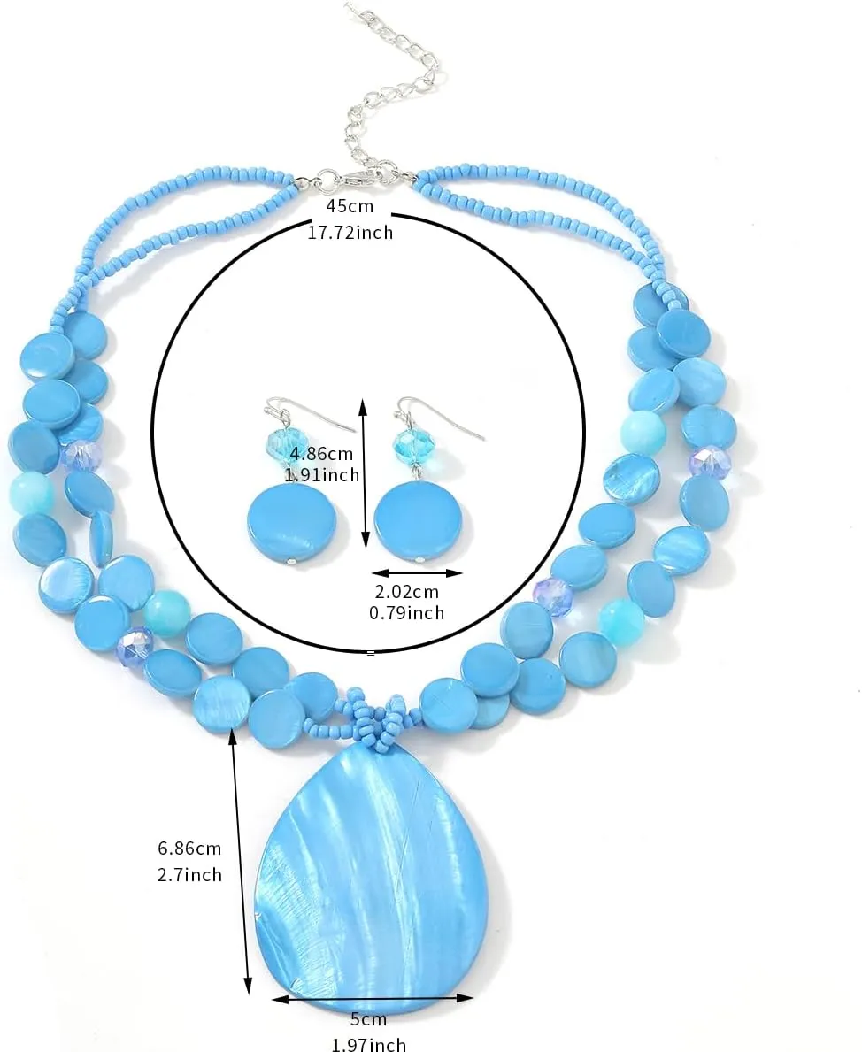 Big Teardrop Pendant Necklaces for Women Colorful Beaded Necklaces Statement Set for Holiday.
