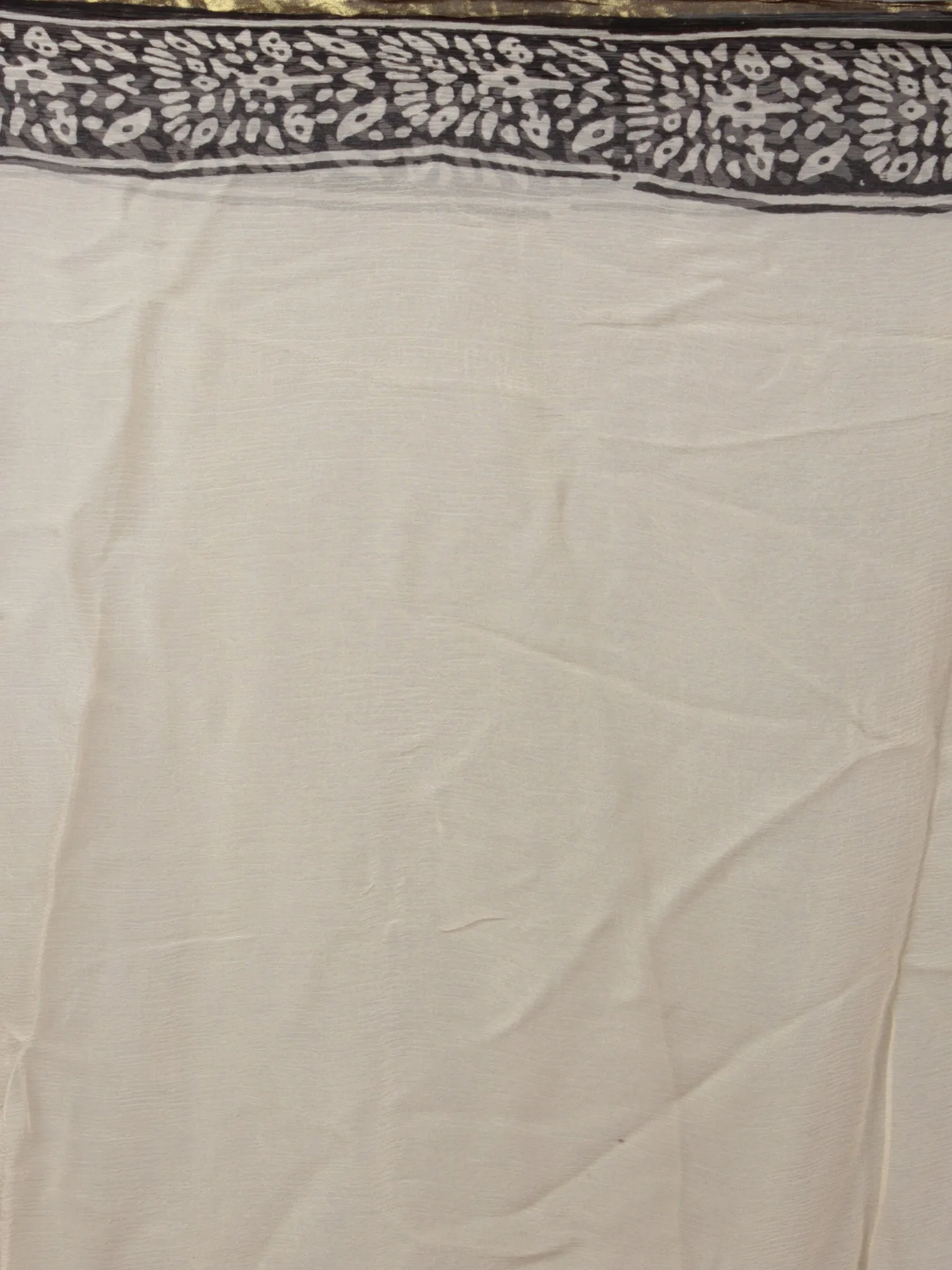 Black Beige Maroon Hand Block Printed Chiffon Saree - S031701884