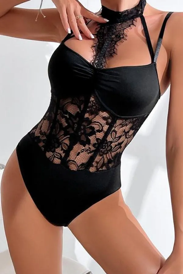 Black Lace Halter Teddy