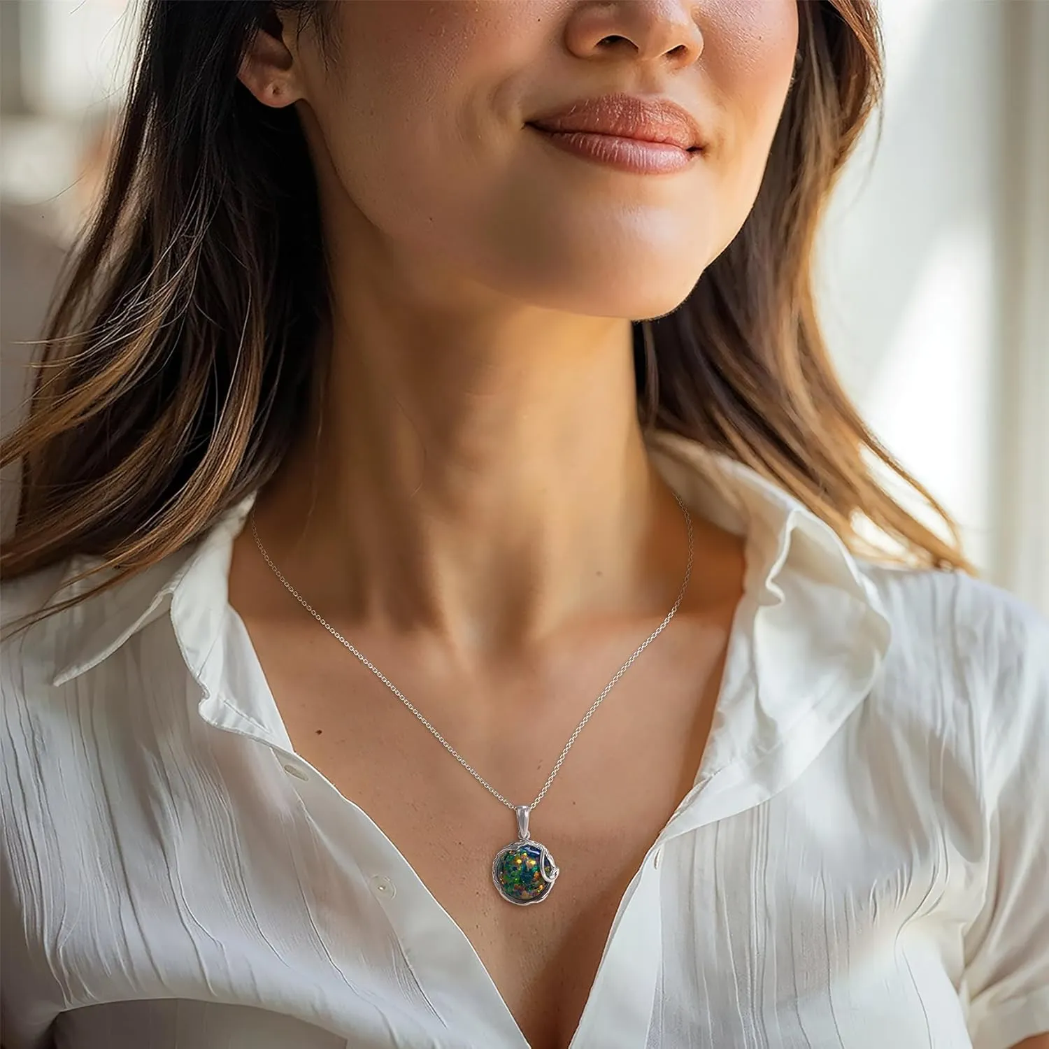 Black Opal Necklaces for Women Silver - October Birthstone Necklace - Gothic Necklace Silver Jewelry for Women - Opal Jewelry Silver Necklaces for Women - Everyday Necklaces for Women