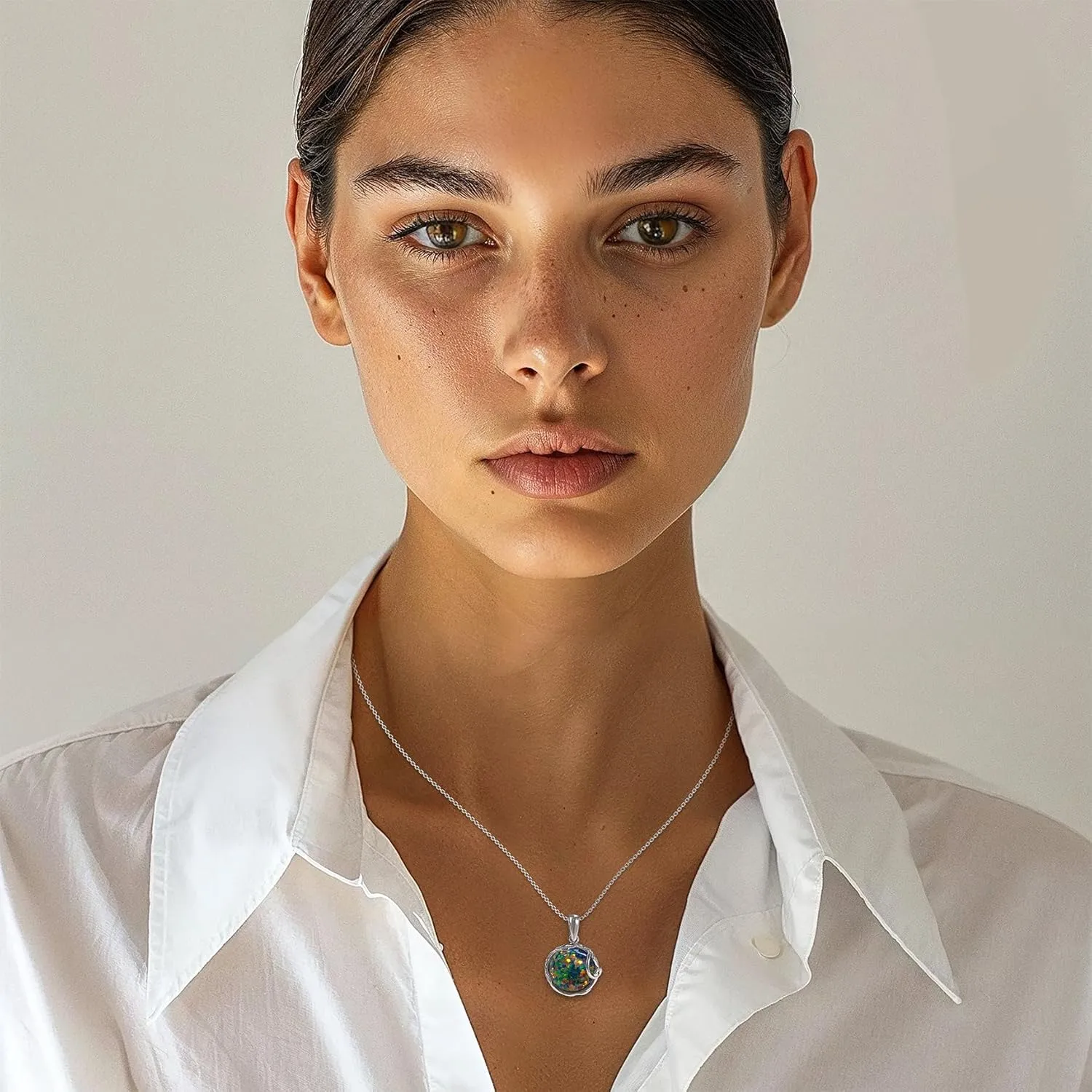 Black Opal Necklaces for Women Silver - October Birthstone Necklace - Gothic Necklace Silver Jewelry for Women - Opal Jewelry Silver Necklaces for Women - Everyday Necklaces for Women