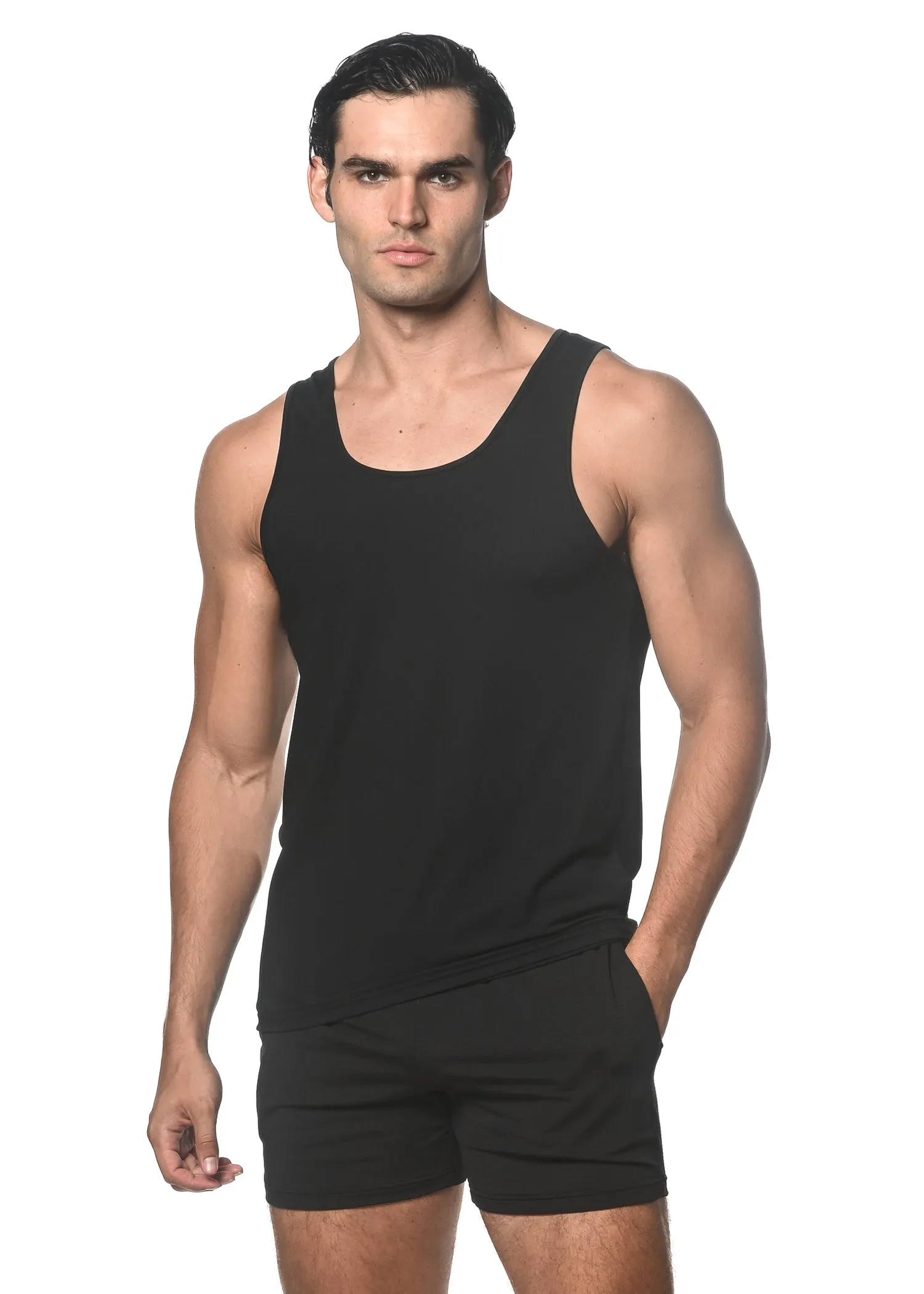 BLACK TEXTURED STRETCH MESH PERFORMANCE SINGLET ST-280