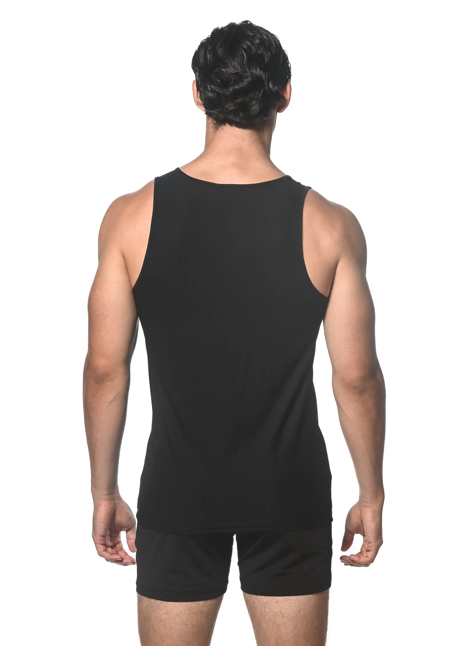 BLACK TEXTURED STRETCH MESH PERFORMANCE SINGLET ST-280