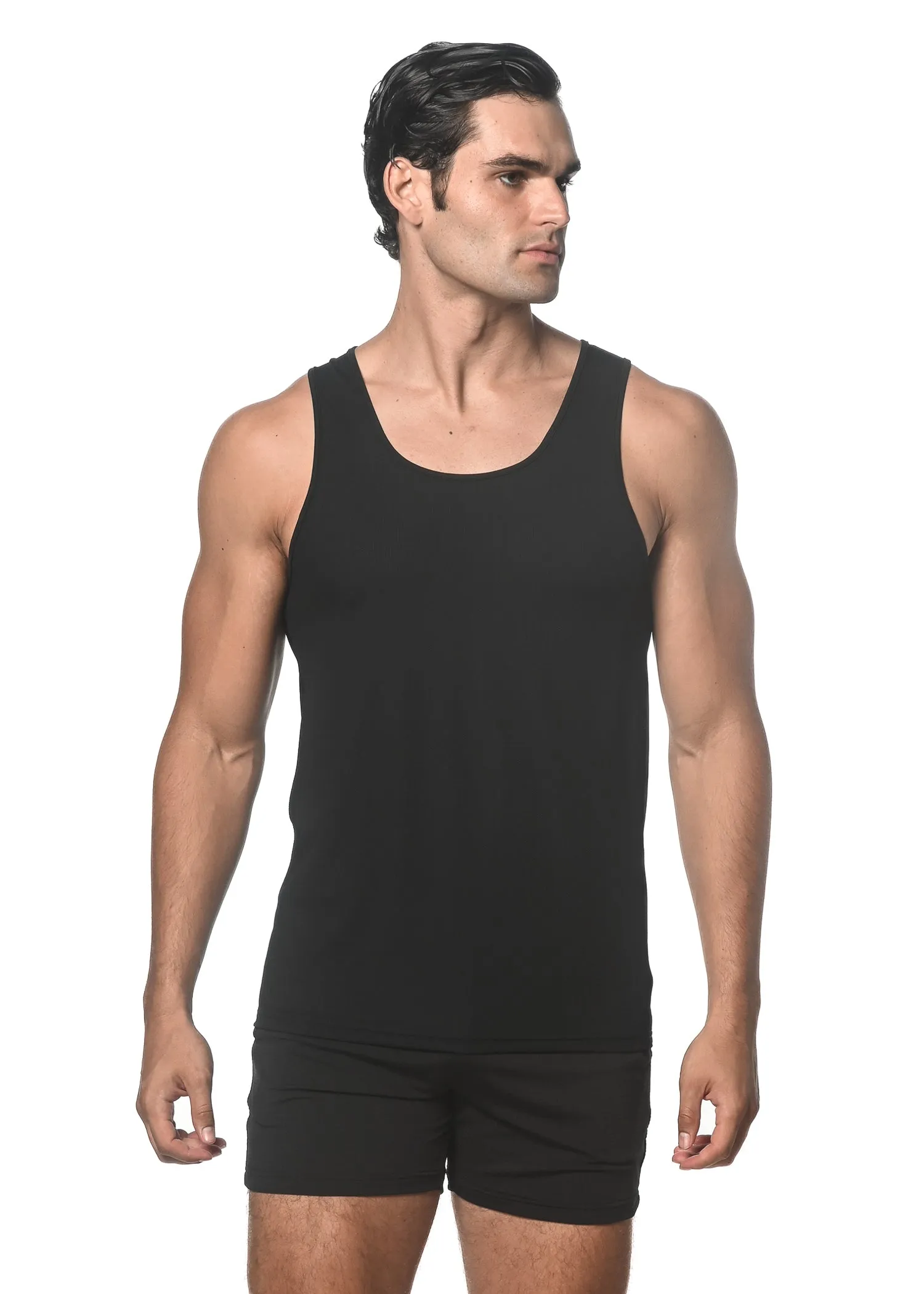 BLACK TEXTURED STRETCH MESH PERFORMANCE SINGLET ST-280