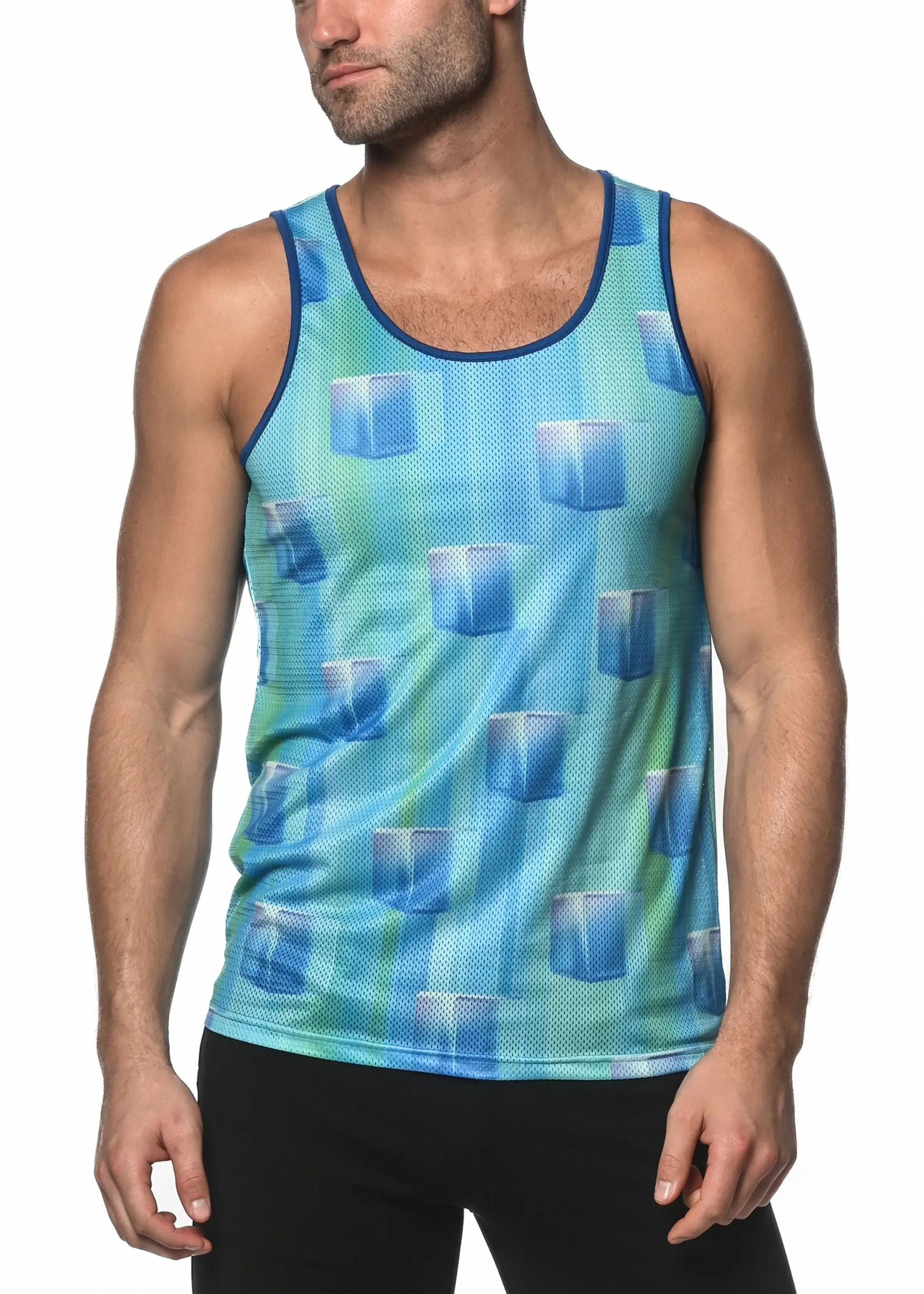 BLUE ICE CUBES PRINTED MESH TANK TOP  ST-11074