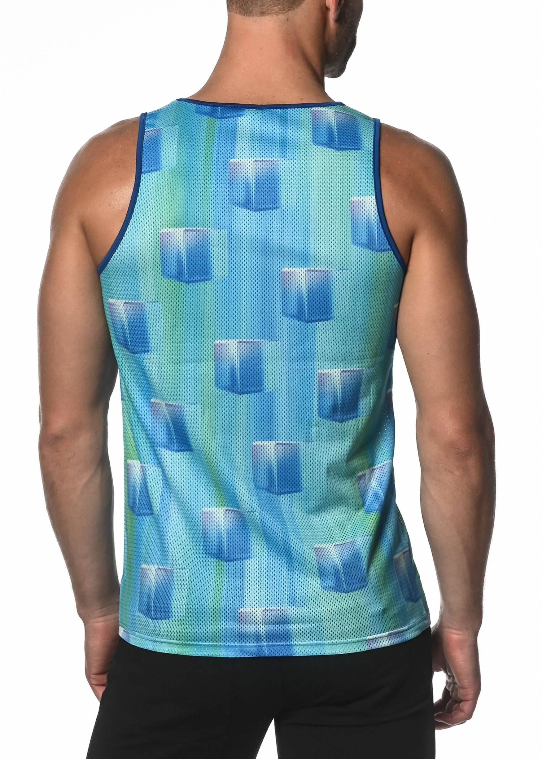 BLUE ICE CUBES PRINTED MESH TANK TOP  ST-11074