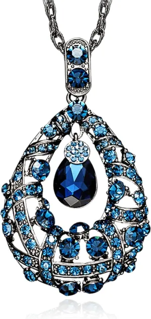 Blue Water Drop Womens Pendant Necklaces,Fall Jewelry for Women,Long Choker Necklaces