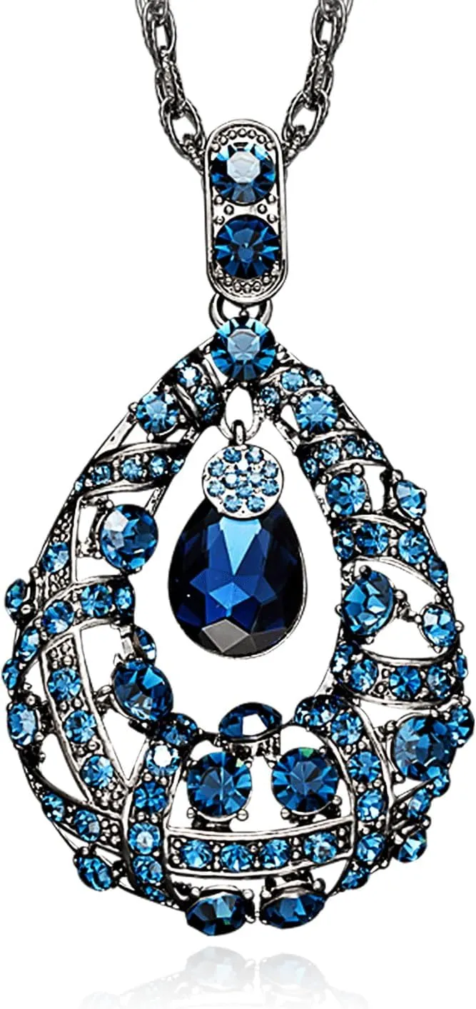 Blue Water Drop Womens Pendant Necklaces,Fall Jewelry for Women,Long Choker Necklaces