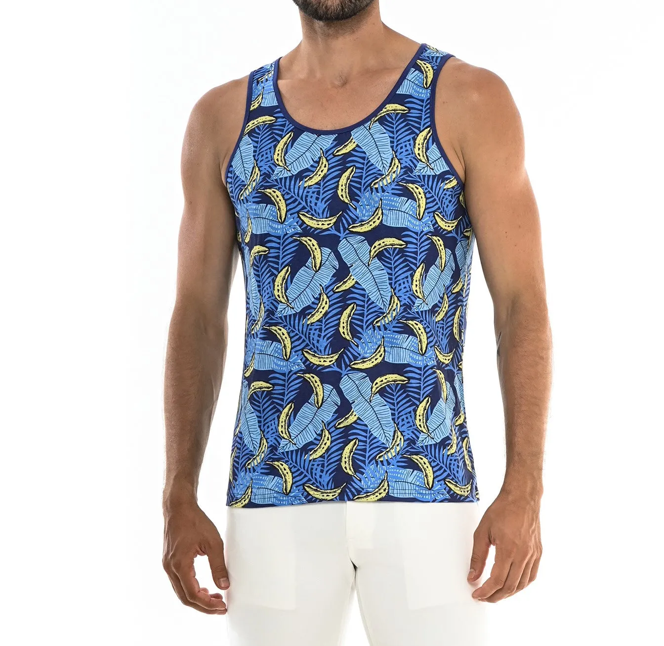 BLUE/YELLOW BANANAS JERSEY KNIT TANK TOP ST-457 Final Sale