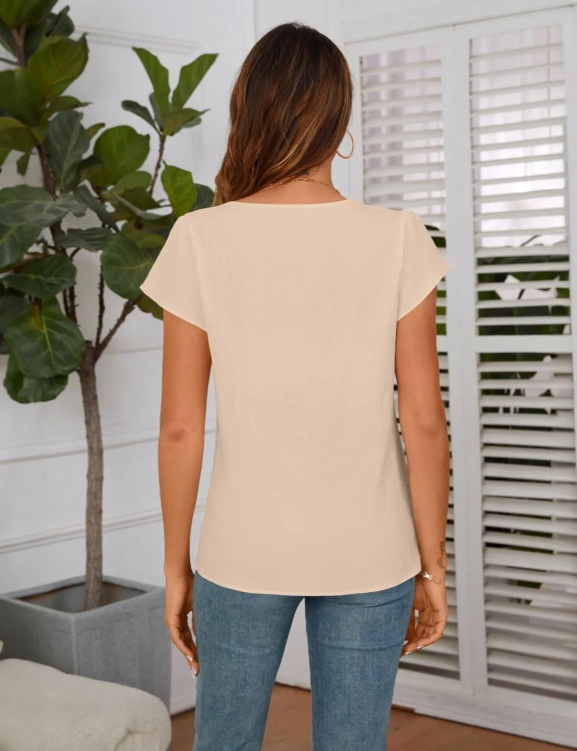 BMJL Womens Dressy Casual Blouses Asymmetrical V Neck Business Work Tops Ruffle Sleeve Summer Shirts