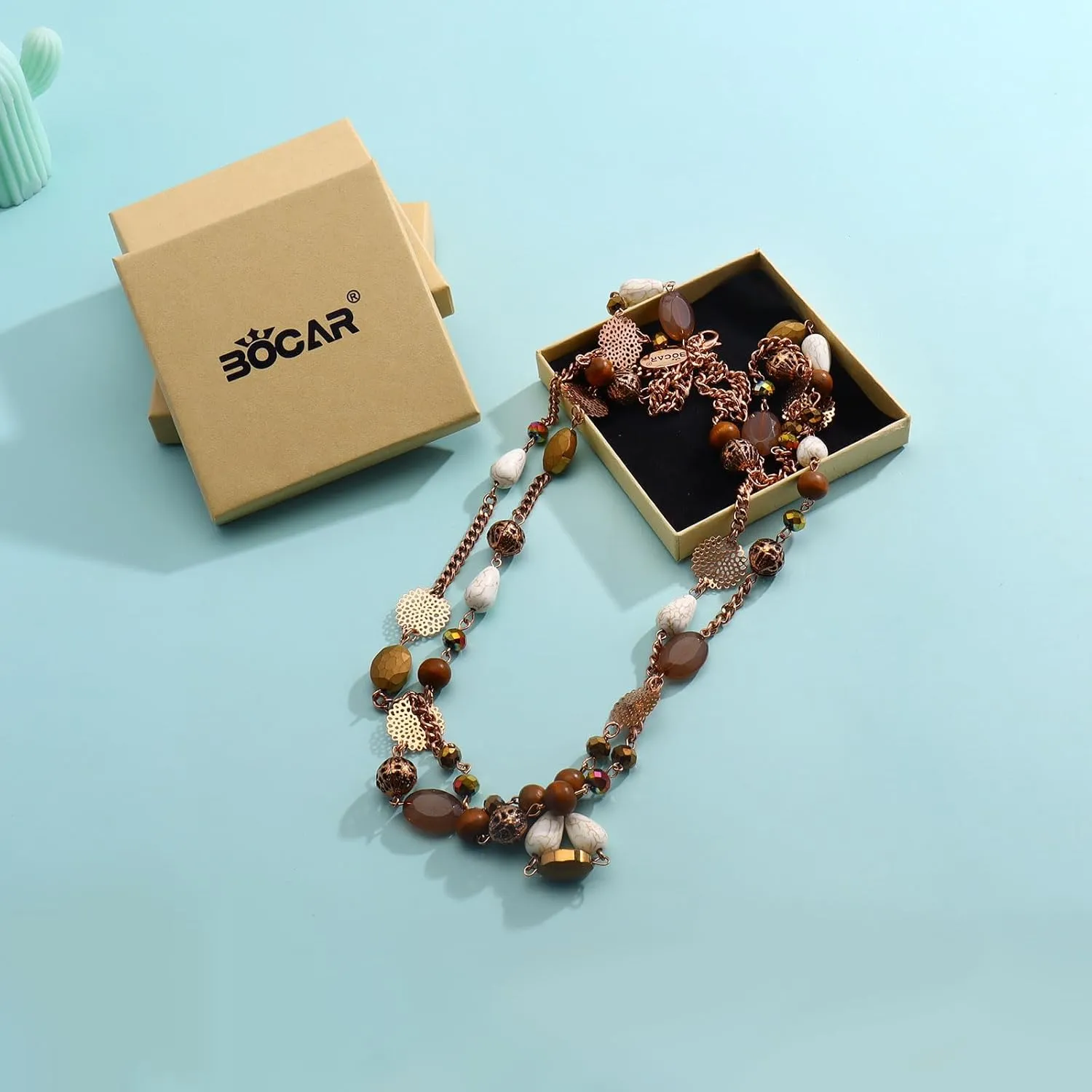 Bocar Long Necklaces for Women Trendy, Boho Layered Crystal Beaded Collar Necklaces for Women, Fashion Statement Necklaces Jewelry