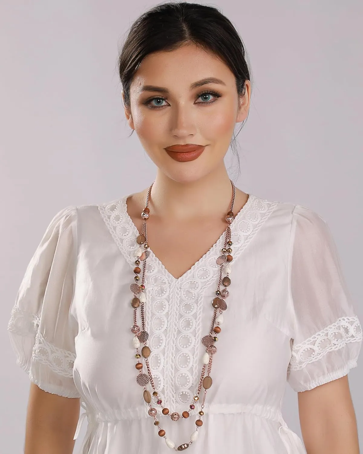 Bocar Long Necklaces for Women Trendy, Boho Layered Crystal Beaded Collar Necklaces for Women, Fashion Statement Necklaces Jewelry