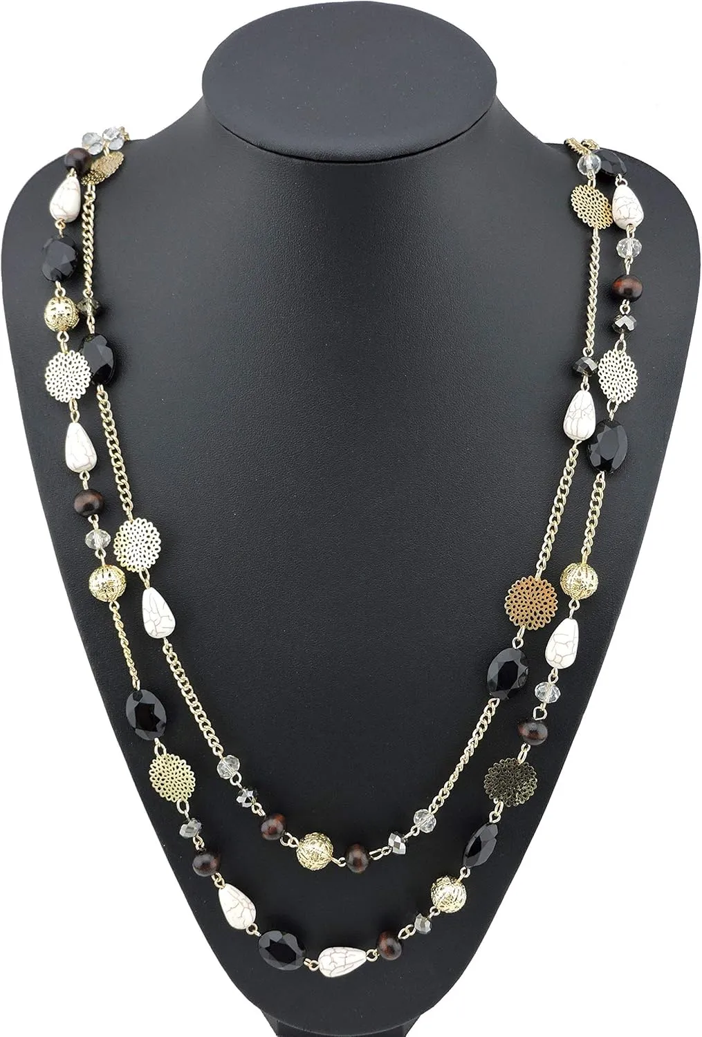 Bocar Long Necklaces for Women Trendy, Boho Layered Crystal Beaded Collar Necklaces for Women, Fashion Statement Necklaces Jewelry
