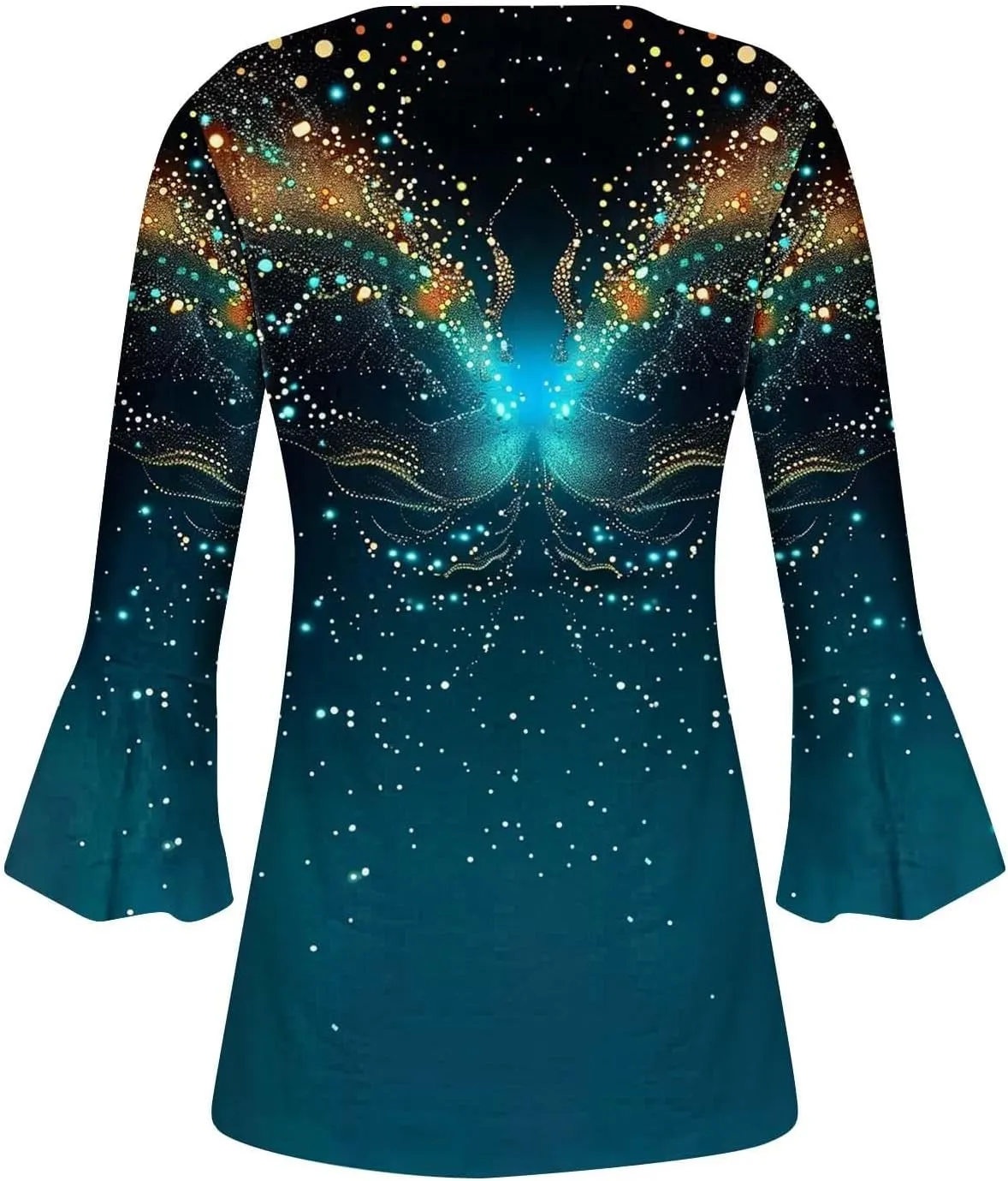 Bohemian Tops for Women Trendy Sexy Elegant T-Shirts Boho Floral Print 3/4 Bell Sleeve v Neck Shirts Blouses