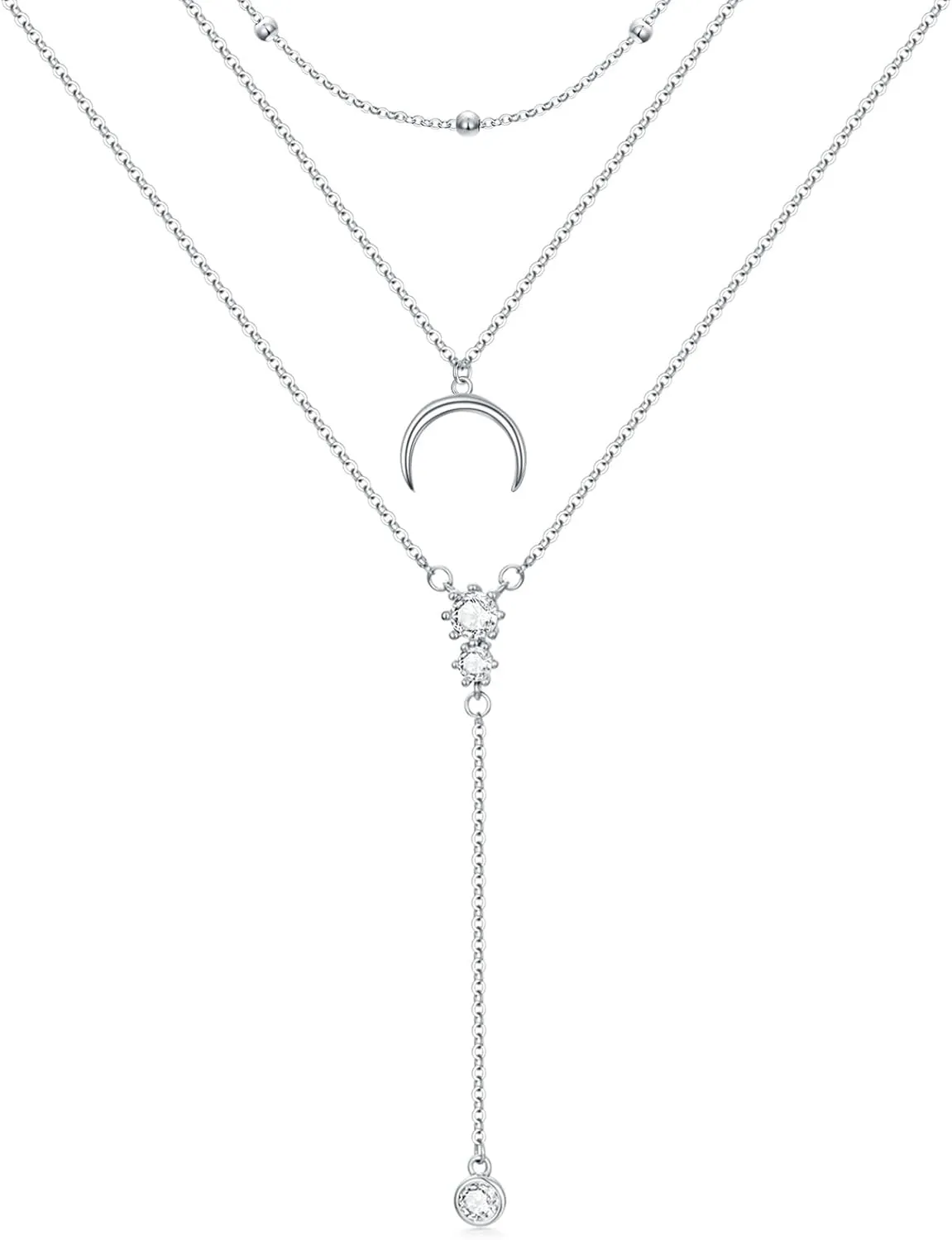 Boho Layered Necklace Sterling Silver Triple 3 Stacked Vertical Bar Triangle Long Layering Necklaces Christmas Jewelry Gifts for Women