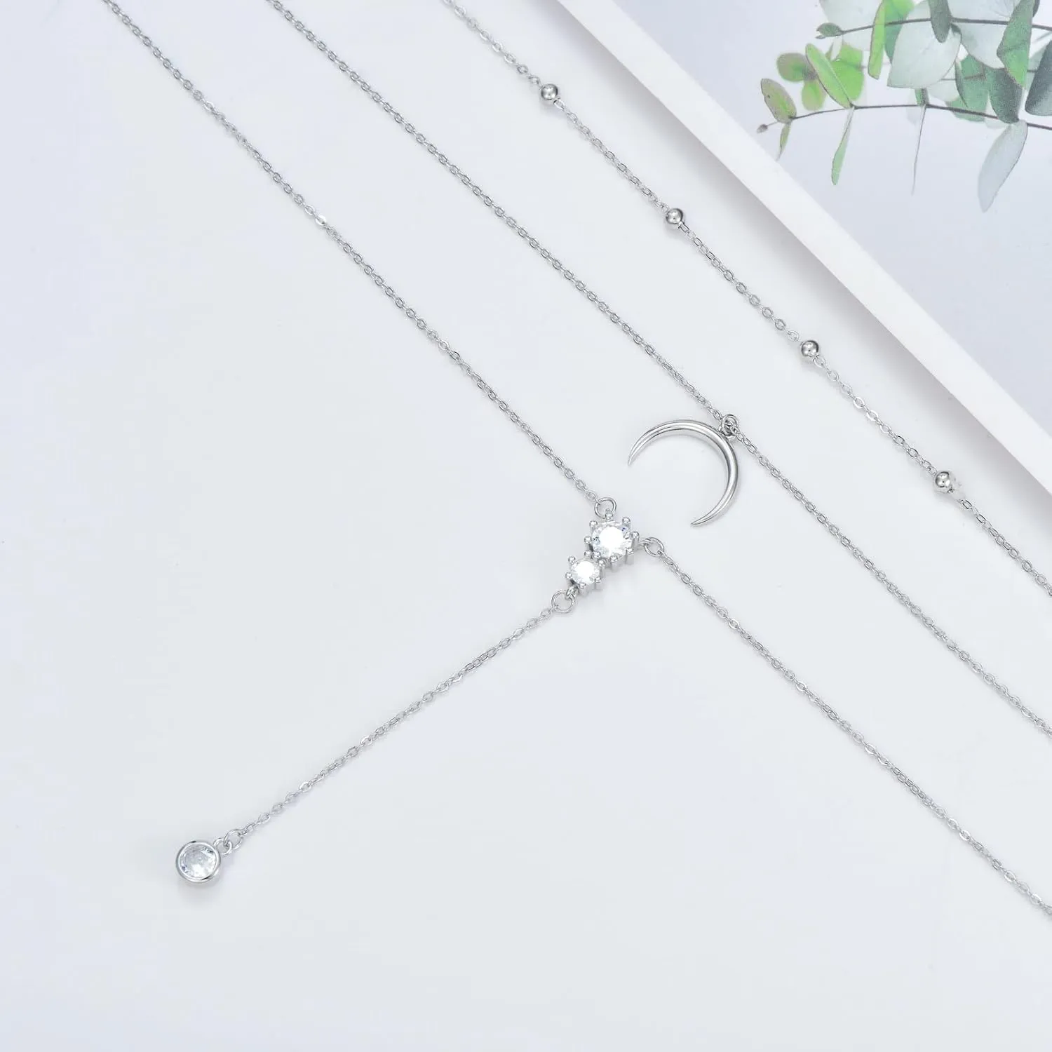 Boho Layered Necklace Sterling Silver Triple 3 Stacked Vertical Bar Triangle Long Layering Necklaces Christmas Jewelry Gifts for Women
