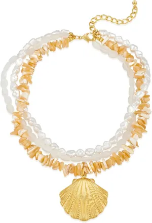 Boho Shell Necklaces for Women White Puka Chip Shell Necklaces Summer Bead Necklace Ocean Necklace