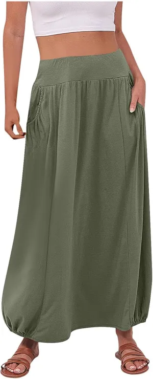 Boho Skirts for Women Comfy Pleated Flowy Long Beach Skirt Lightweight Breathable Soft Elastic Waist Tulle Skirt