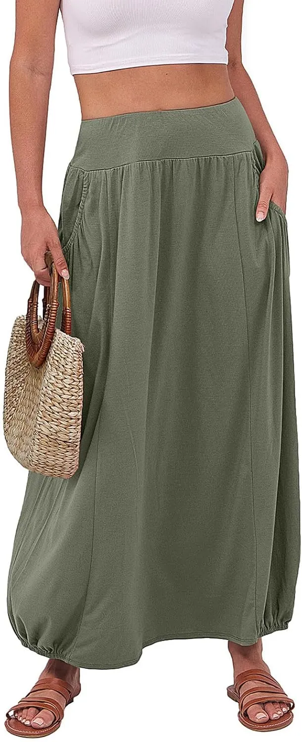 Boho Skirts for Women Comfy Pleated Flowy Long Beach Skirt Lightweight Breathable Soft Elastic Waist Tulle Skirt
