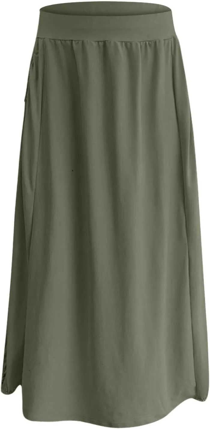 Boho Skirts for Women Comfy Pleated Flowy Long Beach Skirt Lightweight Breathable Soft Elastic Waist Tulle Skirt