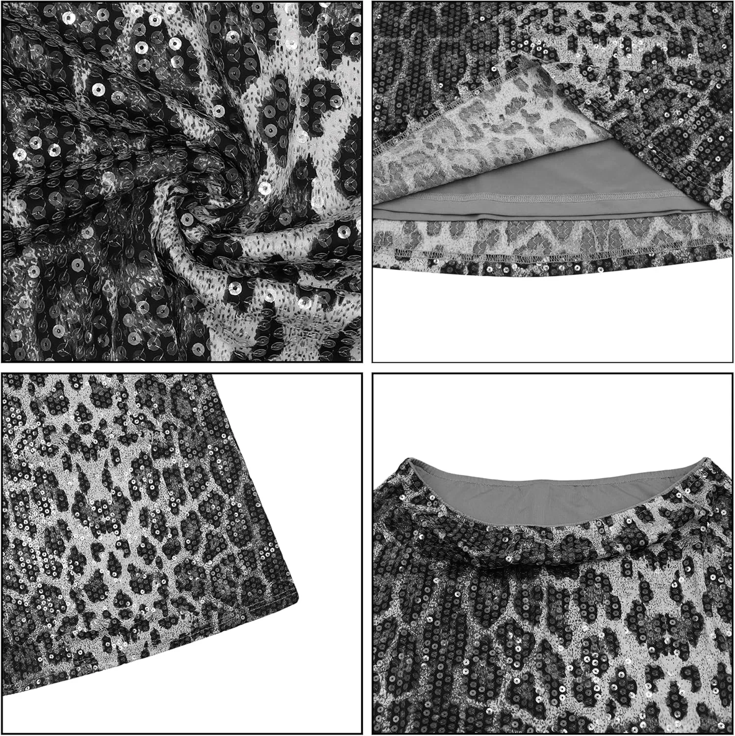 BOLLEY JOSS Womens Sequin Leopard Print Party Long Skirt Retro Low Waisted Slim Plunge Sparkle Pencil Skirts