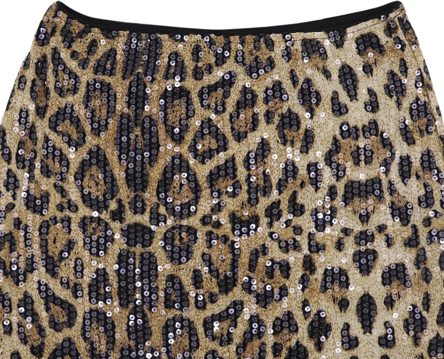 BOLLEY JOSS Womens Sequin Leopard Print Party Long Skirt Retro Low Waisted Slim Plunge Sparkle Pencil Skirts