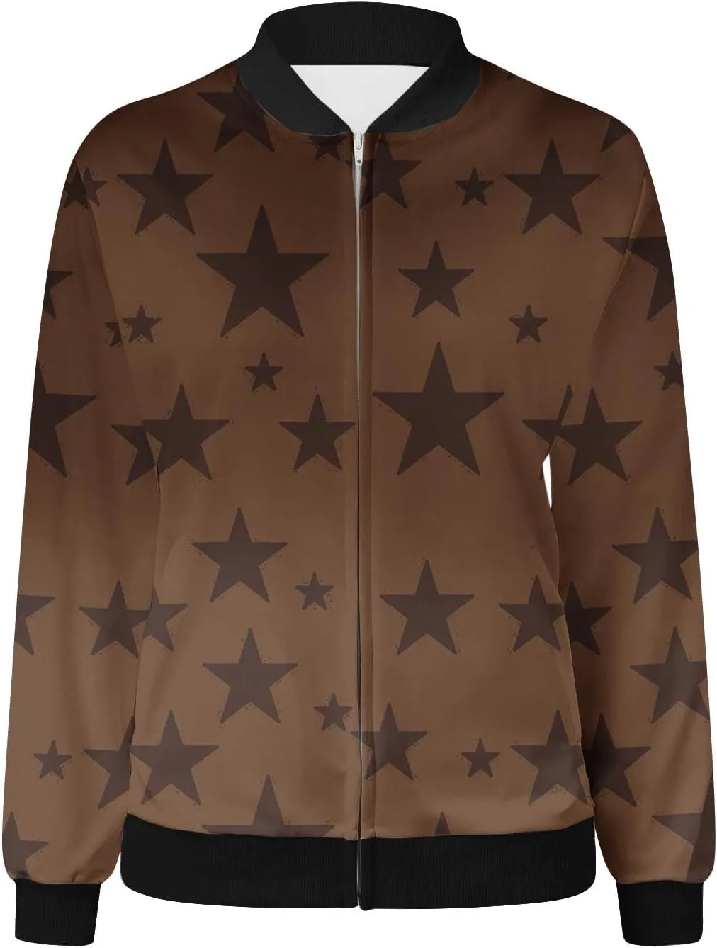 Bomber Jacket Women Star Printed Casual Coat Zip Up Outerwear Windbreaker with Pockets 2024 Fall Fashion Clothes