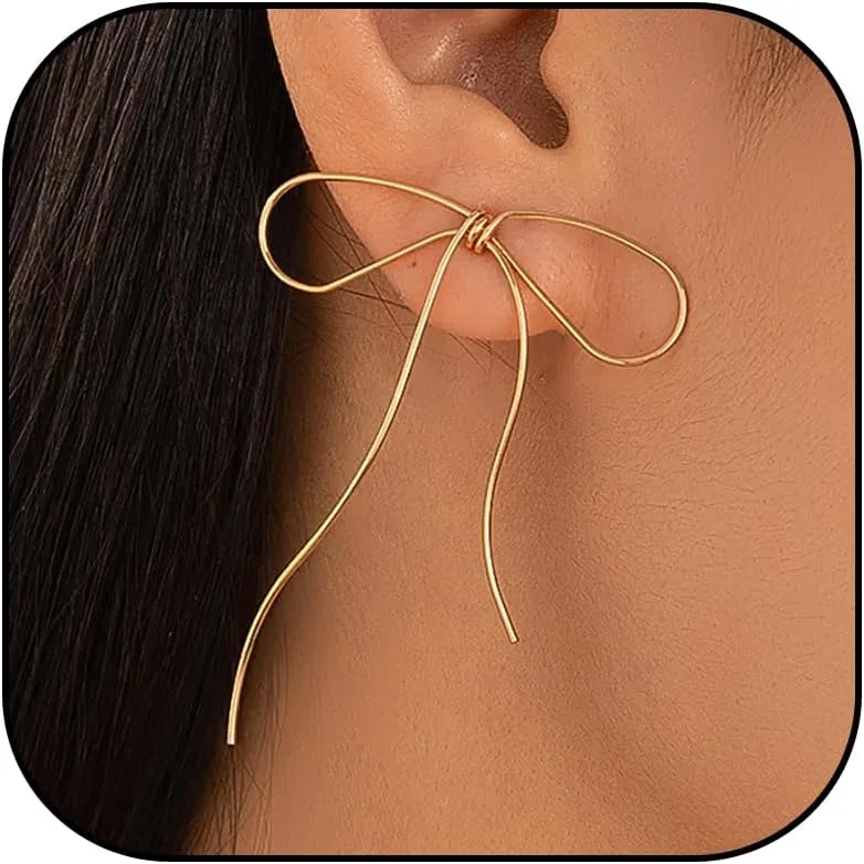 Bow Earrings for Women Dainty Gold Bow Stud Earrings Simple Bow Hoop Earrings Sparkly Rhinestone Bowknot Drop Earrings Cute Bow Jewerly Gifts