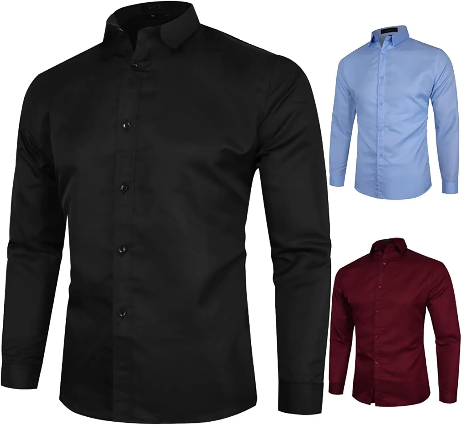 Business Dress Shirts for Men Long Sleeve Oxford Casual Dress Button Down Shirts Untucked Work T-Shirts with Pocket