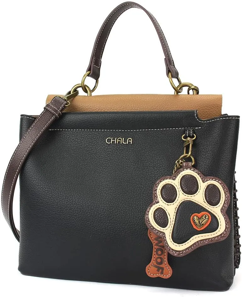 CHALA Charming Satchel - Ivory Pawprint - Black